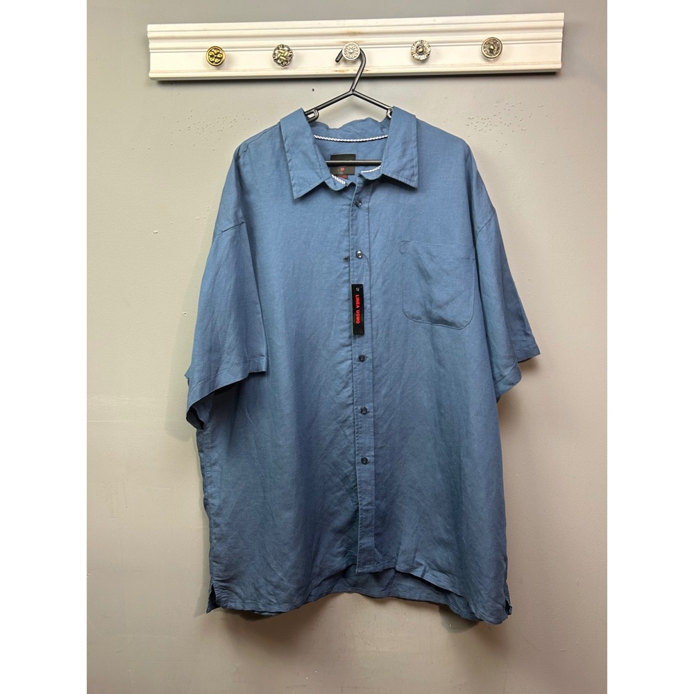 Linea Uomo Shirt Mens 5X Blue Linen Blend Short Sleeve Button Down Summer Resort